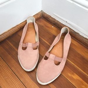 Frye Pink Nubuck Leather Melanie T-Strap Flats